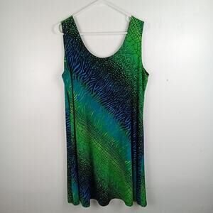 Vintage Jostar Women's Slinky Tank Dress XL Green Blue Stretch Flowy 80s USA